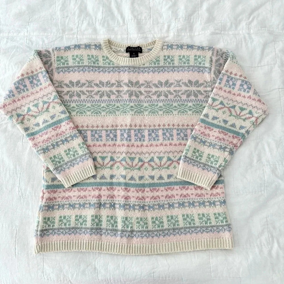 Vintage 1990’s Limited Pastel Patterned Crewneck Knit Sweater Size Small - Picture 4 of 4